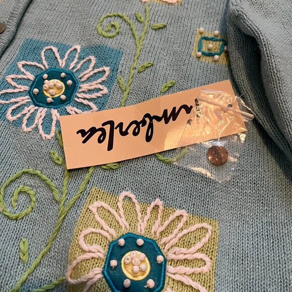 Vintage NWT deadstock floral embroidered knit cardigan Timberlea - Large - Picture 7 of 8